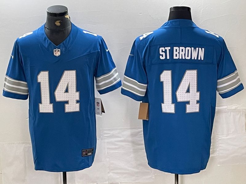 Men Detroit Lions #14 St Brown Blue Three generations 2024 Nike Vapor F.U.S.E. Limited NFL Jersey->atlanta braves->MLB Jersey